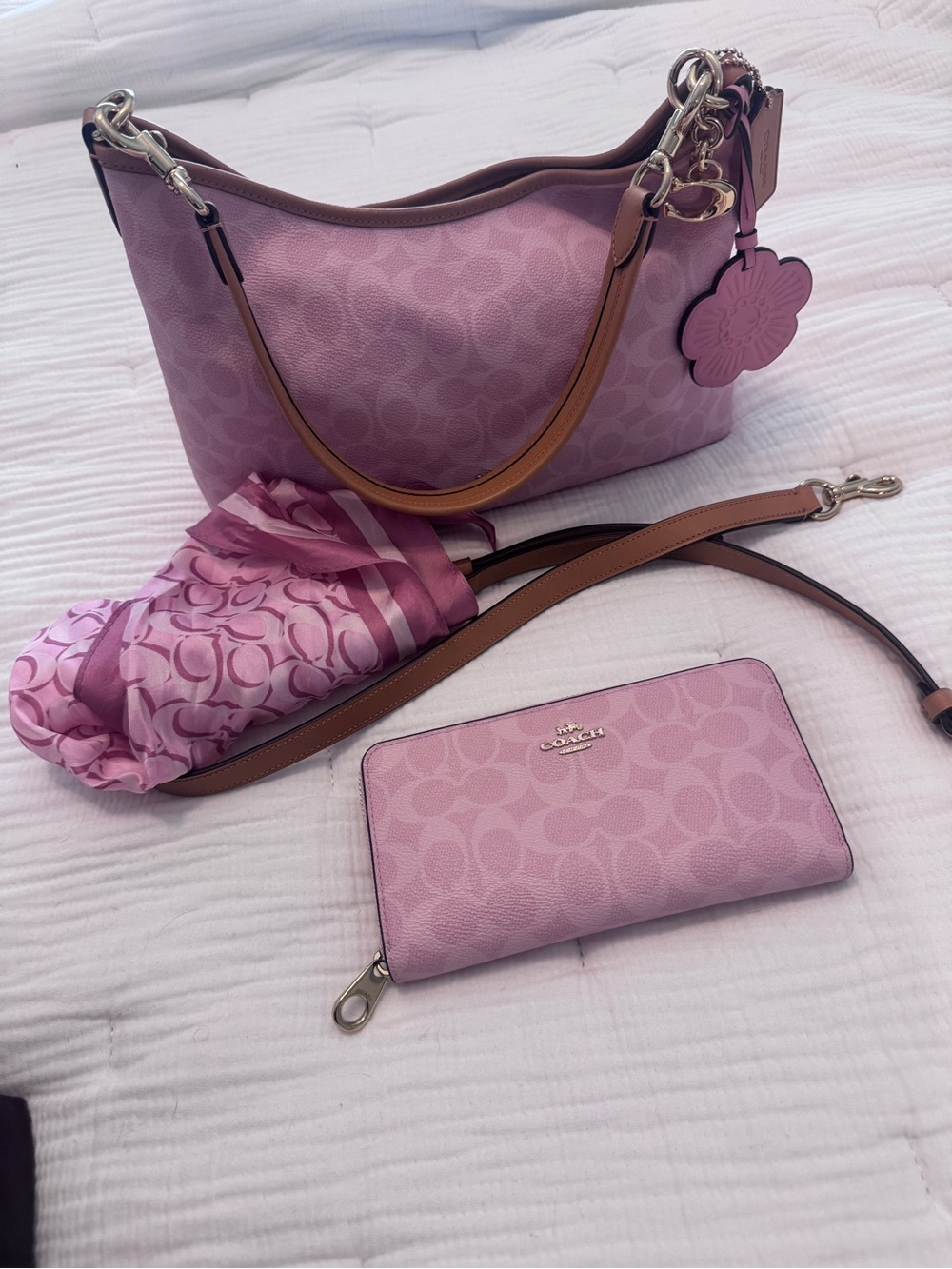 Powder Pink Coach Laurel with matching Wallet and Twilly